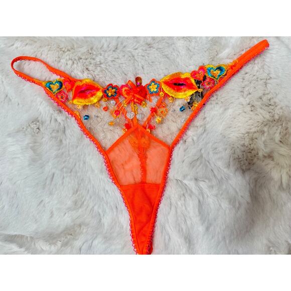 Honey Birdette DIXIE🌼🧡 Bright Orange 2 Piece Set 32DDD Bra & Medium Thong - Picture 6 of 8